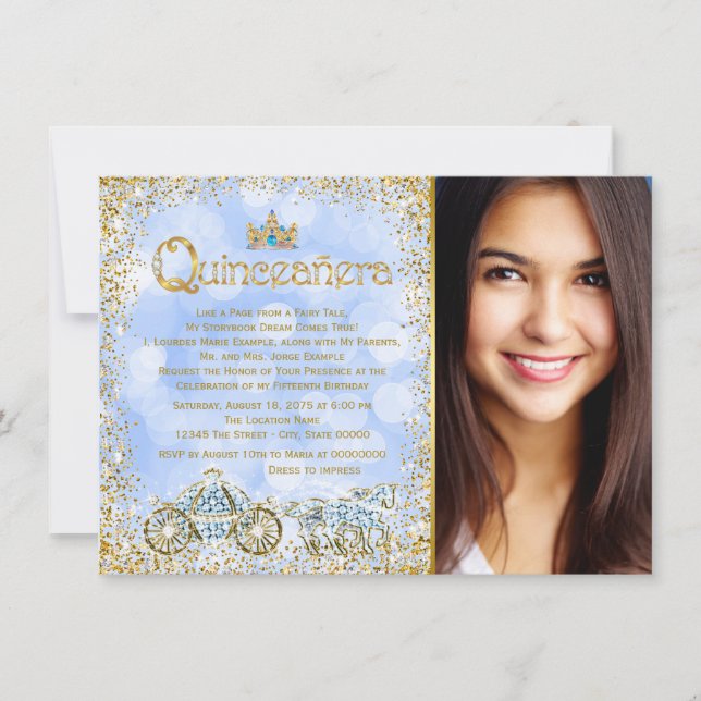 Invitation Cinderella Princess Carriage Photo Quinceanera (Devant)