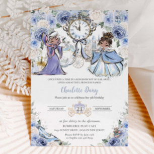 Invitation Cinderella Princess Fairytale Blue Floral Annivers