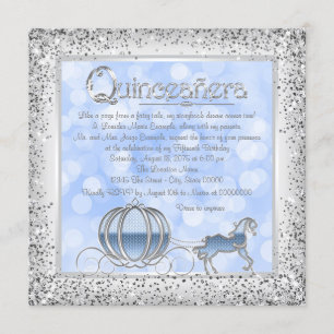 Invitation Cinderella princesse Blue Silver Quinceanera
