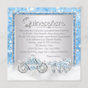 Invitation Cinderella princesse Blue Silver Quinceanera