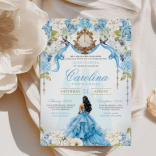 Invitation Cinderella Quinceanera Luxe Blue Gold Anniversaire