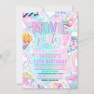 Invitation Cinéma Anniversaire Pastel Rainbow Movie Party