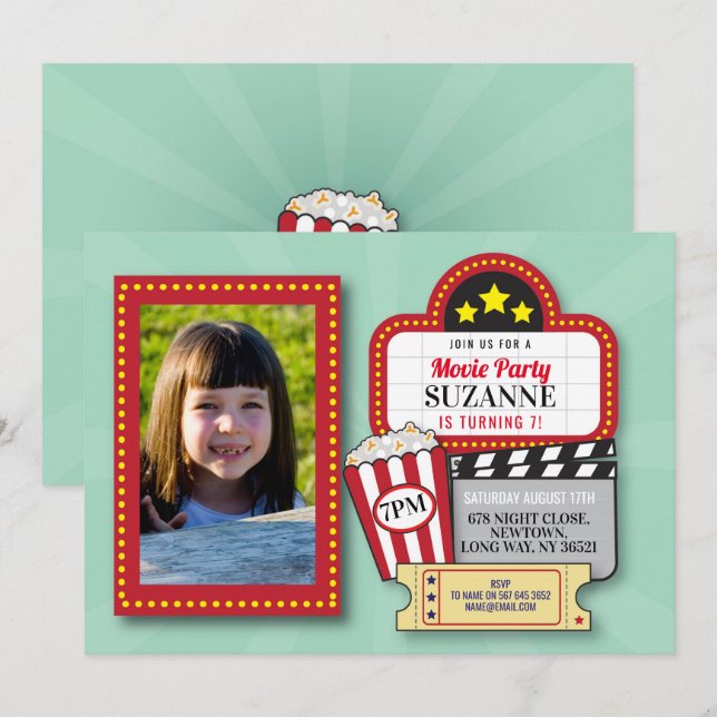 Invitation Cinéma Nuit Anniversaire Fête Monnaie Film Cinéma  (Devant / Derrière)