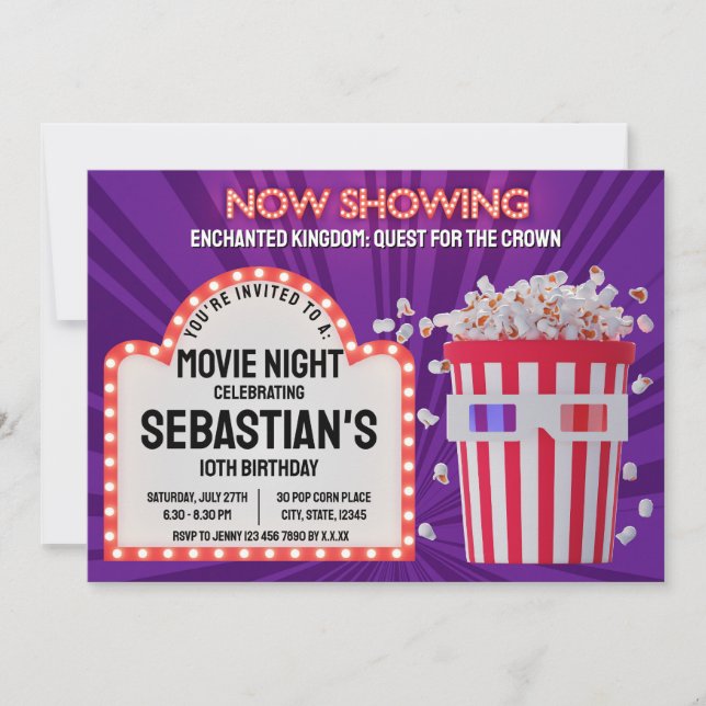 Invitation Cinéma rétro - Symbole et Popcorn Anniversaire Soi (Devant)