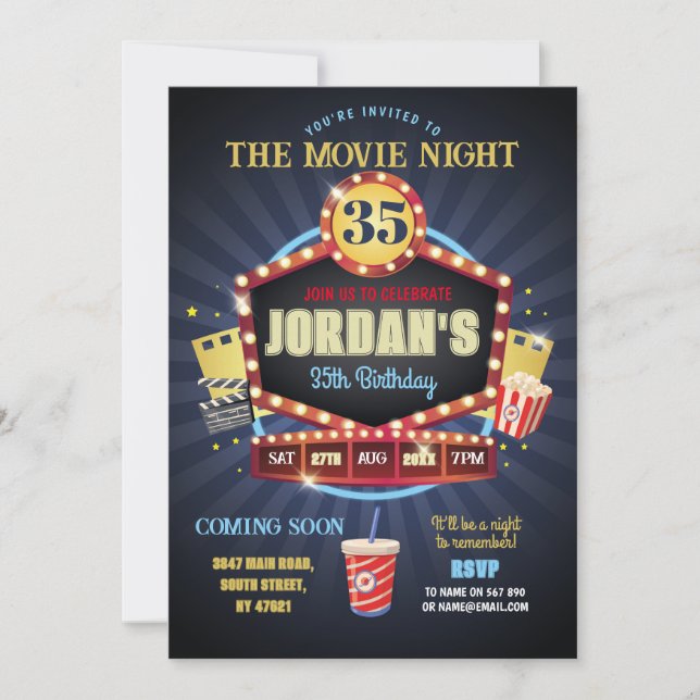 Invitation Cinéma Soirée Anniversaire Popcorn Film (Devant)