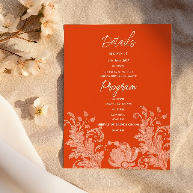 Invitation Cinnamon orange white floral lace Details Program (Cinnamon orange white floral lace Details Program )