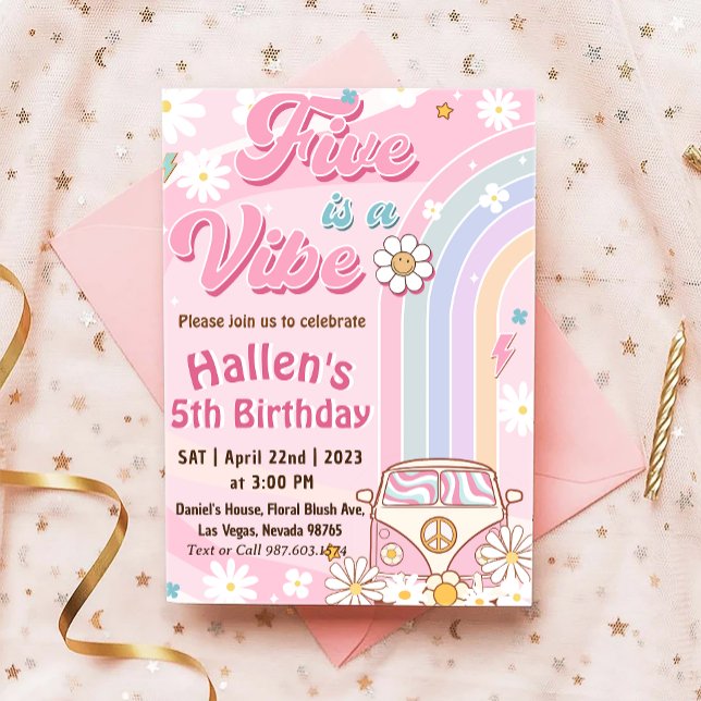 Invitation Cinq a Vibe Super Retro Rainbow 5e anniversaire (Créateur téléchargé)