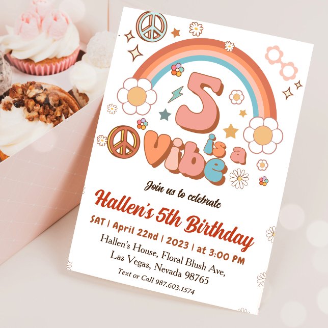 Invitation Cinq a Vibe Super Retro Rainbow 5e anniversaire (Créateur téléchargé)