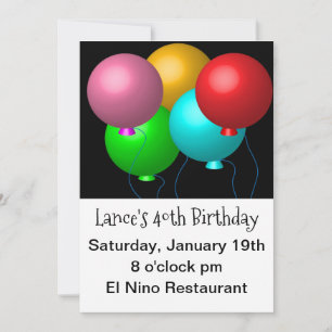 Invitation Cinq Ballons d'anniversaire grande impression