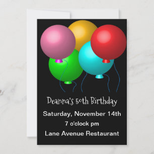Invitation Cinq ballons d'anniversaire sur Black 50th Party