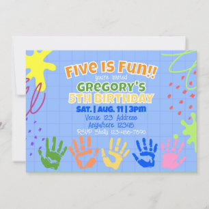 Invitation Cinq est Amusant, Main Peinte Colorée 5ème Anniver