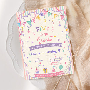Invitation Cinq est si Mignonne fille 5ème anniversaire
