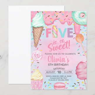 Invitation Cinq est tellement douce fille 5e anniversaire inv