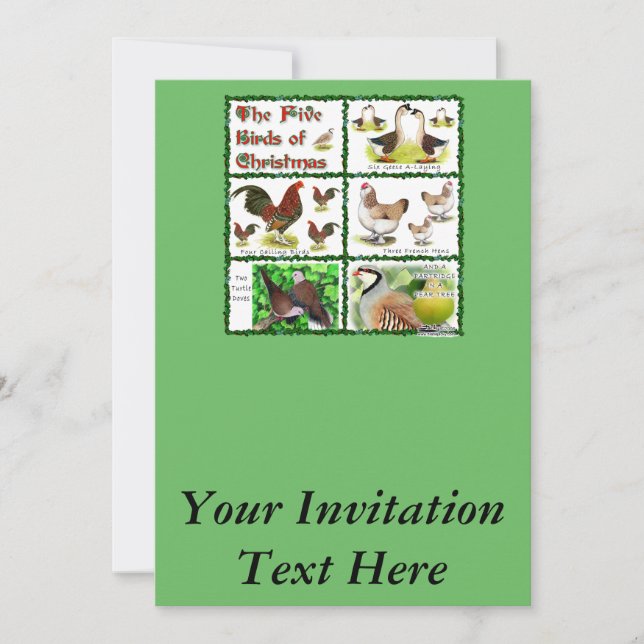 Invitation Cinq oiseaux de Noël (Devant)
