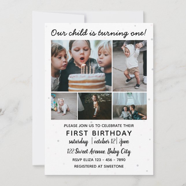 Invitation Cinq photos Collage premier anniversaire de l'enfa (Devant)