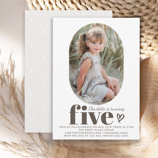 Invitation Cinq photos minimes modernes 5e fête d'anniversair (Available as printed and paperless digital download!)