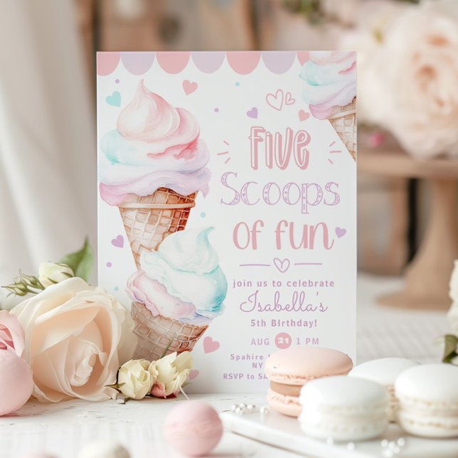 Invitation Cinq Scoops de plaisir crème glacée 5e anniversair (Créateur téléchargé)