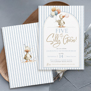 Invitation CINQ Silly Goose Cute Pinstripe Boy 4e anniversair