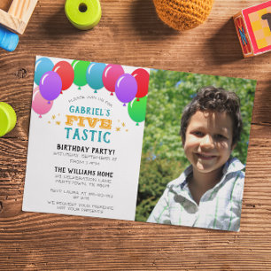 Invitation CINQtastic 5e anniversaire Ballons photo bleu