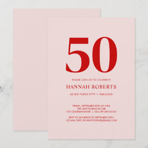 Invitation Cinquante ans et Fabuleux Fête d'anniversaire rose