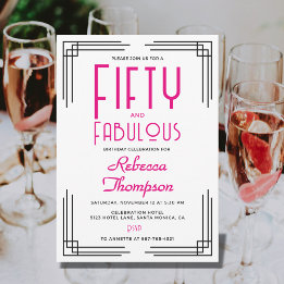Invitation Cinquante ans et Fabuleux Rose Chaud Art Déco 50e 