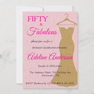 Invitation Cinquante ans et Fabuleux Script Rose Or 50e Anniv
