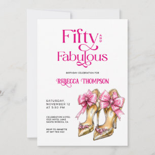 Invitation Cinquante ans et Fabuleux Talons Roses en Or pour