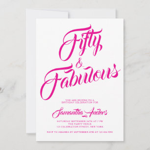 Invitation Cinquante ans et Fabuleux Texte Rose pour une Fête