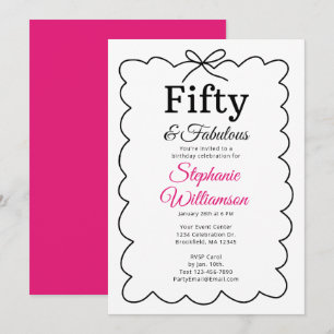 Invitation Cinquante ans et Fantastique Écriture rose et noir
