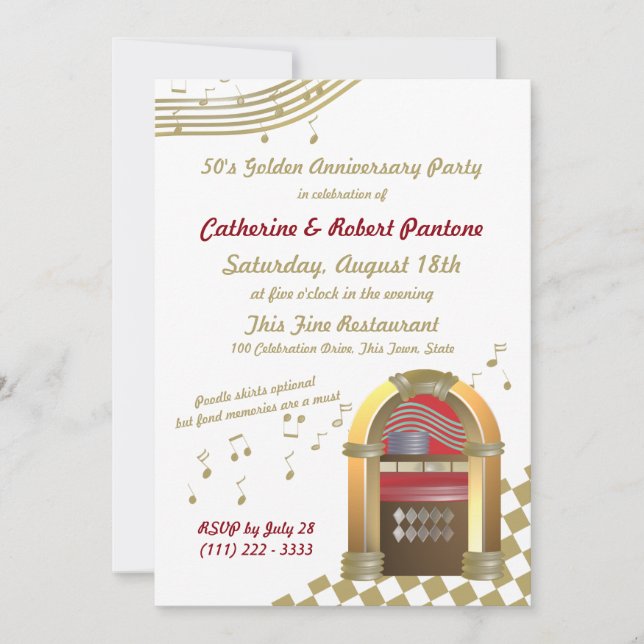 Invitation Cinquante ans sont Jukebox Anniversaire d'or (Devant)