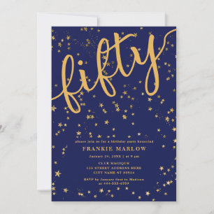 Invitation Cinquante Blue Gold Parties scintillant Moderne 50