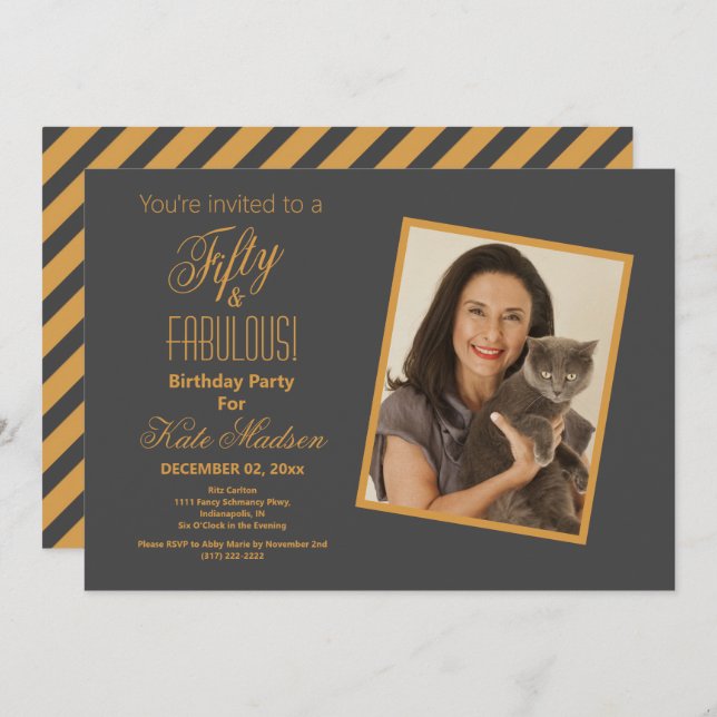 Invitation Cinquante et FABULE Gold & Pewter 50e fête d'anniv (Devant / Derrière)