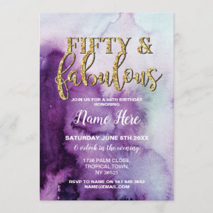 Invitation Cinquante et fabuleuse fête d'anniversaire Purple 