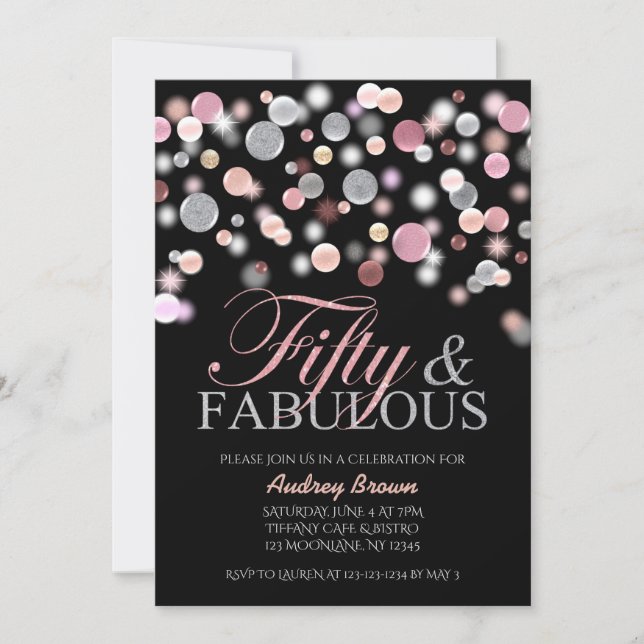 Invitation Cinquante et fabuleux anniversaire, Parties scinti (Devant)