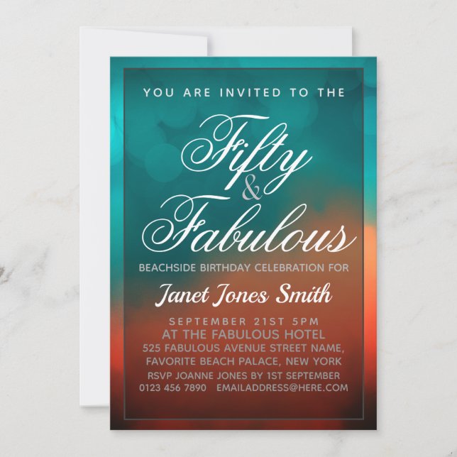 Invitation Cinquante et fabuleux anniversaire Turquoise (Devant)