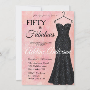 Invitation Cinquante et Fabuleux Aquarelle Rose Paillettes No
