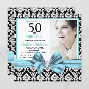 Invitation Cinquante et fabuleux damas bleu clair 50e anniver