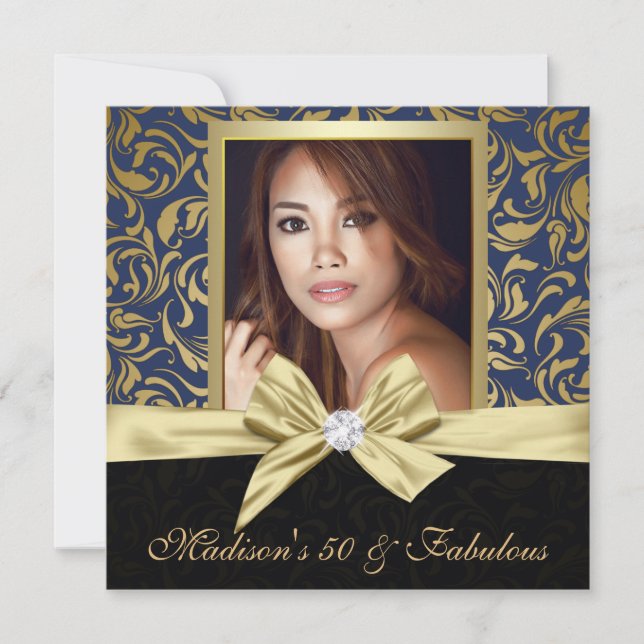 Invitation Cinquante et fabuleux damas de marine or |50e anni (Devant)