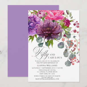Invitation Cinquante et fabuleux Elégant Floral 50e Anniversa