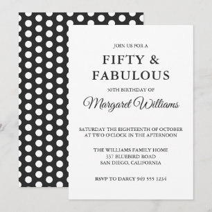 Invitation Cinquante et fabuleux Pois noir blanc tendance