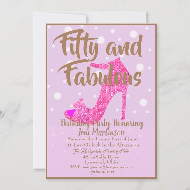 Invitation Cinquante et fabuleux textes en or rose chaud Girl (Devant)
