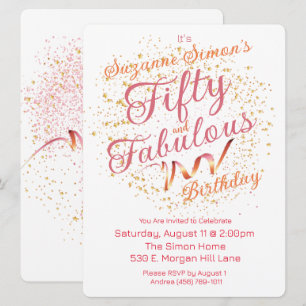 Invitation Cinquante et Fantastique Rose et Or Paillettes 