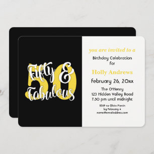 Invitation Cinquante et fête d'anniversaire jaune fabuleuse
