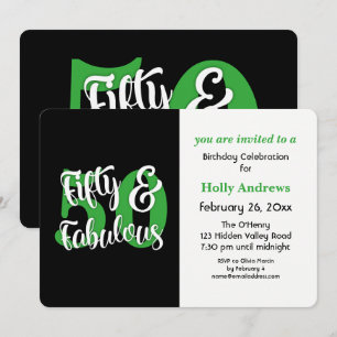 Invitation Cinquante et fête d'anniversaire verte fabuleuse