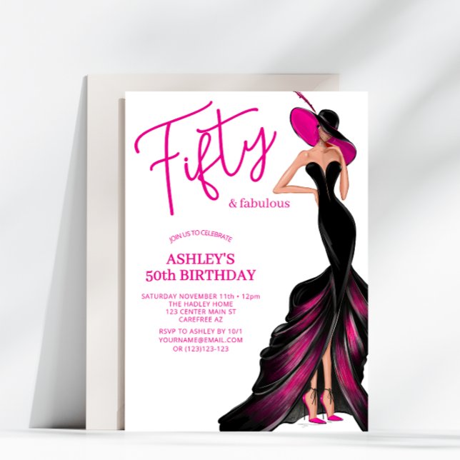 Invitation Cinquante fabuleuse robe rose 50e anniversaire (Créateur téléchargé)