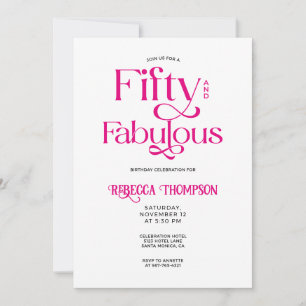 Invitation Cinquante Fantastique Rose Chaud Script 50e Annive