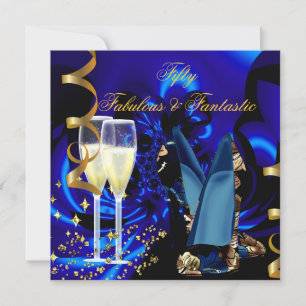 Invitation Cinquante Fantastiques Abstrait Bleu Or Anniversai