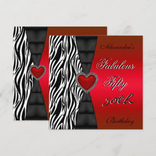 Invitation Cinquante fête d'anniversaire 50 ans Zèbre rouge s