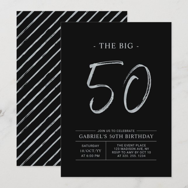 Invitation Cinquante | Fête de l'Argent et du Noir 50e annive (Devant / Derrière)