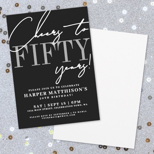 Invitation Cinquante Noirs Fête d'anniversaire des 50 ans (Fifty Black 50th Birthday Party Invitation)